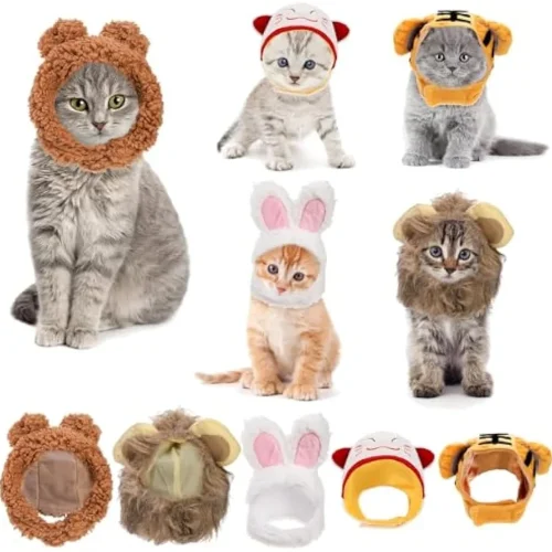 5-Pack Pet  Hats – Bunny, Bear, Lion & Tiger Ears for Cats & Small Dogs