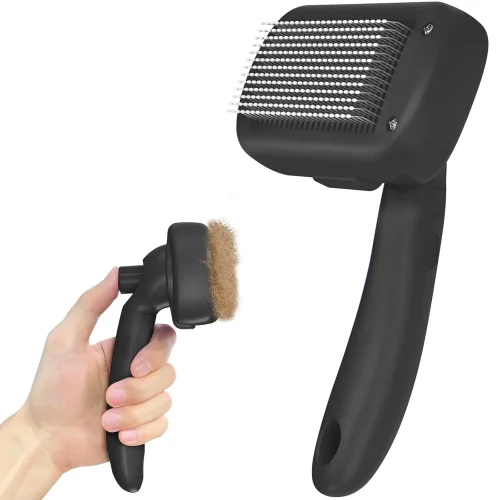 Self-Cleaning Pet Grooming Brush , for Long & Short Hair, Black