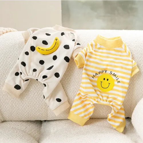 Pet Dog Clothes Striped Smile Print Jumpsuits Chihuahua Sweet Pajamas Puppy Cat Warm Pajamas