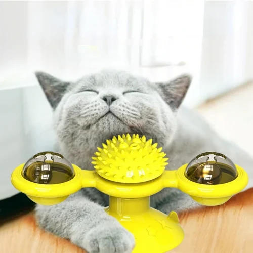 Windmill Cat Toy Interactive Toys for Cats Puzzle Whirligig Turntable for Kitten Brush Teeth Pet Supplies