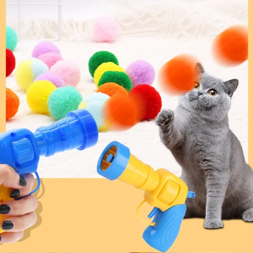 10-100pcs Cat Plush Ball Shooting Gun Launch Training Toy for Pet Kitten Creative Mini Shooting Games
