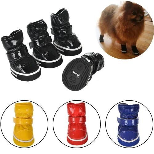 4Pcs/Set Dog Shoes, Snow Boots Warm Fleece Puppy  Cat Waterproof Rain Shoes Shoe Accessories