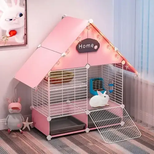 2Story Compact Indoor Rabbit Cage with Dual Deep PullOut Trays and Urine Guard
