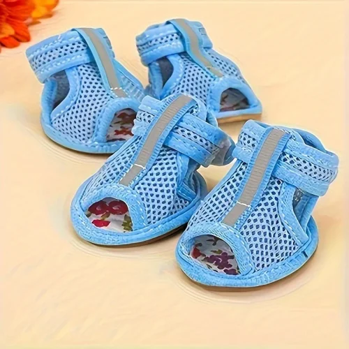 4pcs Breathable and Non Slip Dog Sandals - Small Breed Shoes Adjustable Hook and Loop Straps