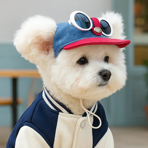 Two-piece fashionable pet sun hat and cool sunglasses set, head cover