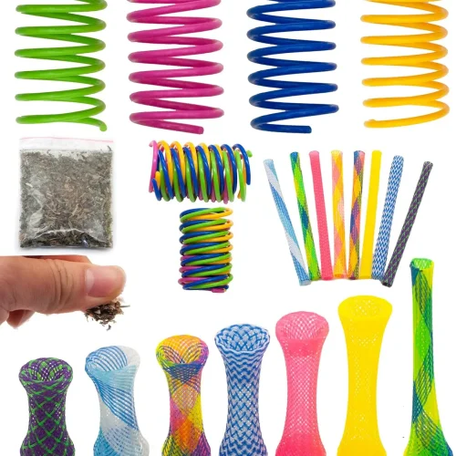 49PCS Cat Spring Toy with Catnip, Mesh Tubes for Indoor Cats - Fun Kitten Play Set