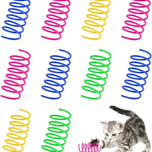 100 Pack Cat Spiral Spring Toys for Indoor, Colorful Plastic Coils Interactive Toy