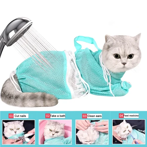 Cat shower bag, mesh polyester restraint bag, for preventing scratches